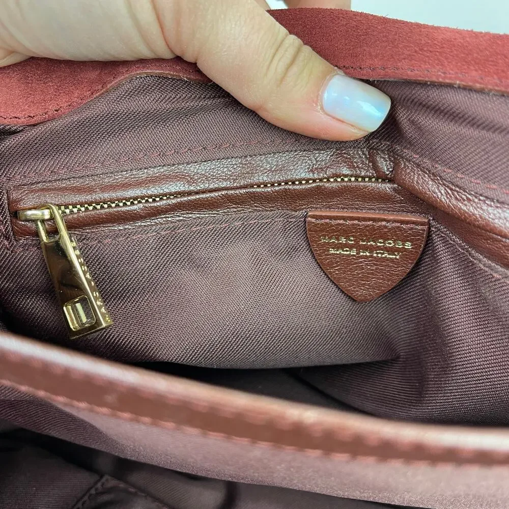 Marc Jacobs Bordo Handbag Leather Italy Satchel Suede Brown Burgundy ITALY